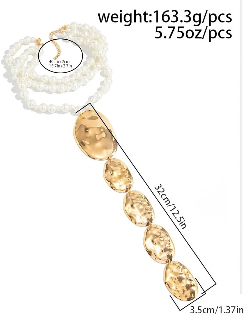 Gold Statement Pear Long Necklace